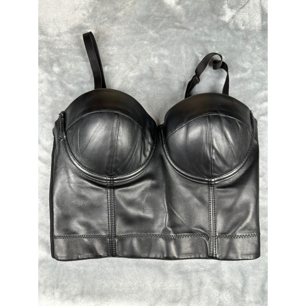 Unbranded Bustier Women 34/75 Black Faux‎ Leather Crop Top Underwire Goth Edgy